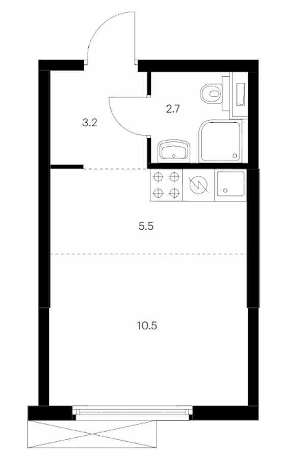 Квартира студия 21.9 м², 3/13 эт., ЖК «Кантемировская 11»